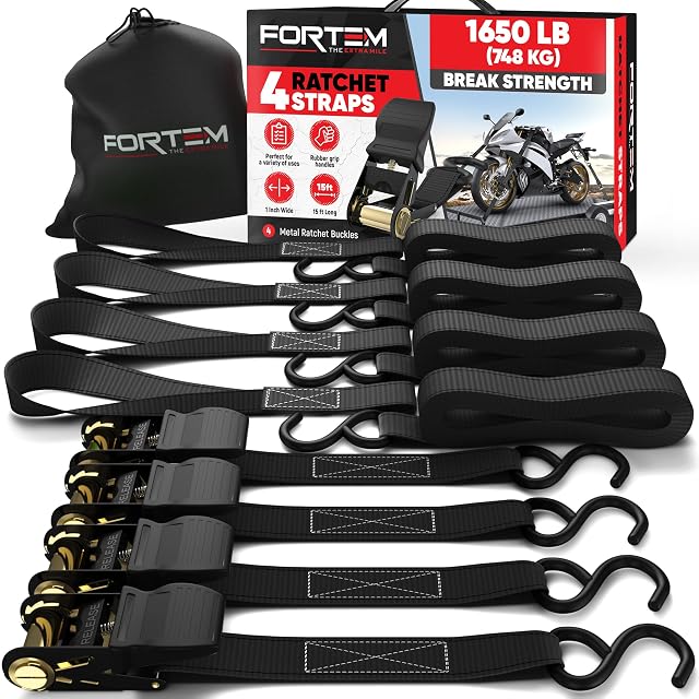 Viererpack Ratschengurte FORTEM mit Schlaufen und Tasche